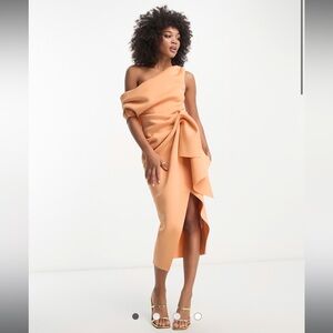 NWT ASOS Light Orange Fallen Shoulder Midi Dress